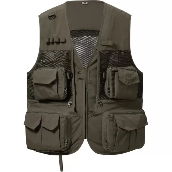 BASSDASH Mens Womens Utility Fishing Cargo Vest Outdoor Safari Photography Work Vest with Multi Pockets Mesh Back FV14Army Green