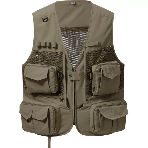 BASSDASH Mens Womens Utility Fishing Cargo Vest Outdoor Safari Photography Work Vest with Multi Pockets Mesh Back FV14Khaki