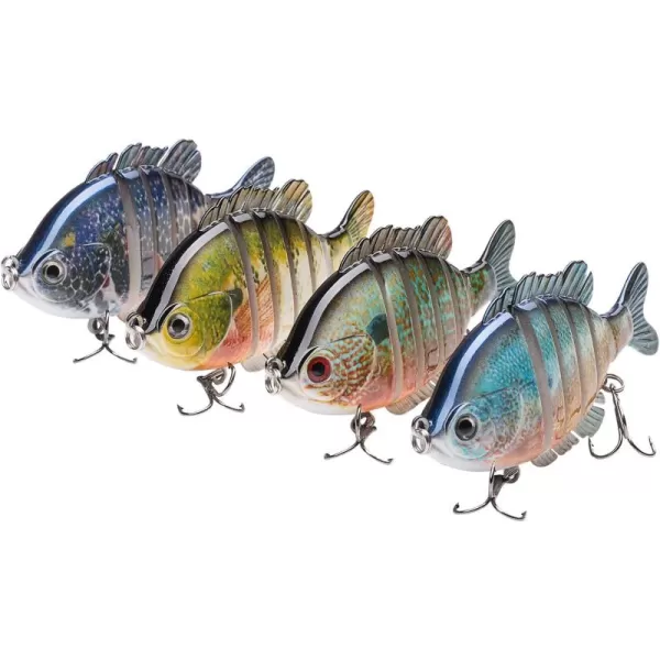 BASSDASH SwimPanfish Multi Jointed Panfish Bluegill Swimbaits Hard Topwater Bass Lures Fishing Lure Crank Saltwater 35in085ozPack of 4BPRL