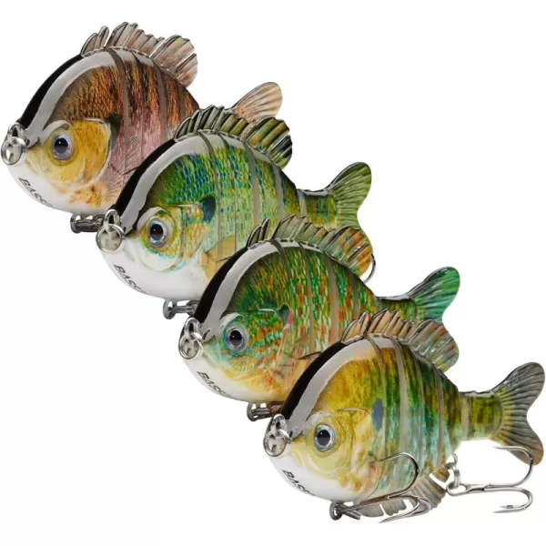 BASSDASH SwimPanfish Multi Jointed Panfish Bluegill Swimbaits Hard Topwater Bass Lures Fishing Lure Crank Saltwater 35in085ozPack of 4NGBP