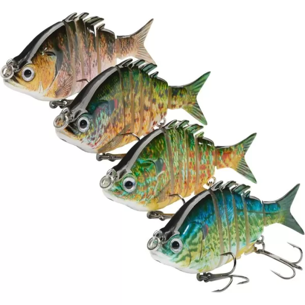 Bassdash SwimPanfish 25034oz Hard Bluegill Swimbaits Multi Jointed Topwater Trout Bass Fishing Crank LurePack of 4BGSP