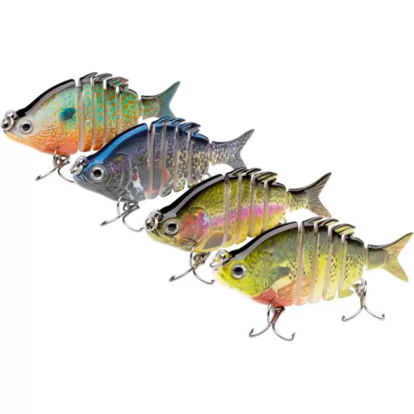 Bassdash SwimPanfish 25034oz Hard Bluegill Swimbaits Multi Jointed Topwater Trout Bass Fishing Crank LurePack of 4BLPR