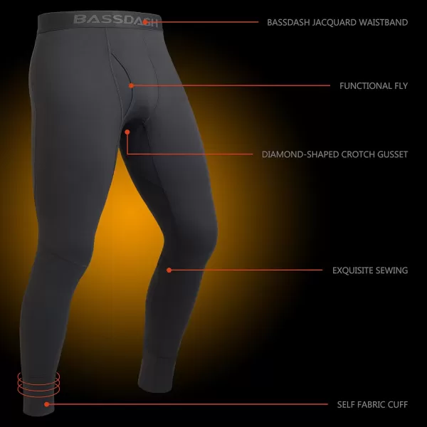 BASSDASH Mens Midweight Thermal Base Layer Pants Warm Legging Underwear Bottom Quick Dry FS20MCharcoal