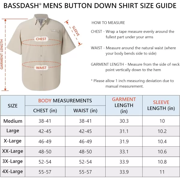 BASSDASH Mens UPF 50 Short Sleeve Button Down Fishing Shirt Breathable Lightweight for Outdoors Hiking CampingKhaki