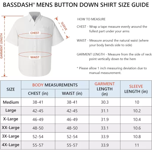 BASSDASH Mens UPF 50 Short Sleeve Button Down Fishing Shirt Breathable Lightweight for Outdoors Hiking CampingWhite