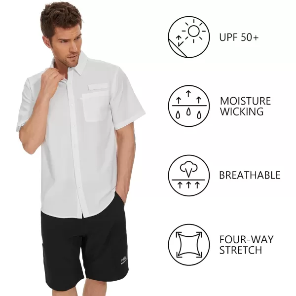 BASSDASH Mens UPF 50 Short Sleeve Button Down Fishing Shirt Breathable Lightweight for Outdoors Hiking CampingWhite