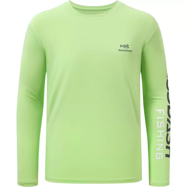 BASSDASH Mens UPF 50 Sun Protection Long Sleeve Shirts Quick Dry Performance SPF UV Shirt for Outdoors Fishing Hiking FS31MApple GreenDark Grey Logo