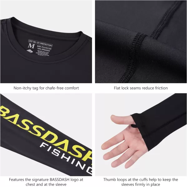 BASSDASH Mens UPF 50 Sun Protection Long Sleeve Shirts Quick Dry Performance SPF UV Shirt for Outdoors Fishing Hiking FS31MBlackYellow Logo