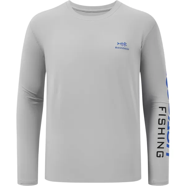 BASSDASH Mens UPF 50 Sun Protection Long Sleeve Shirts Quick Dry Performance SPF UV Shirt for Outdoors Fishing Hiking FS31MCool GreyVivid Blue Logo