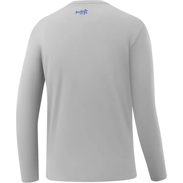 BASSDASH Mens UPF 50 Sun Protection Long Sleeve Shirts Quick Dry Performance SPF UV Shirt for Outdoors Fishing Hiking FS31MCool GreyVivid Blue Logo