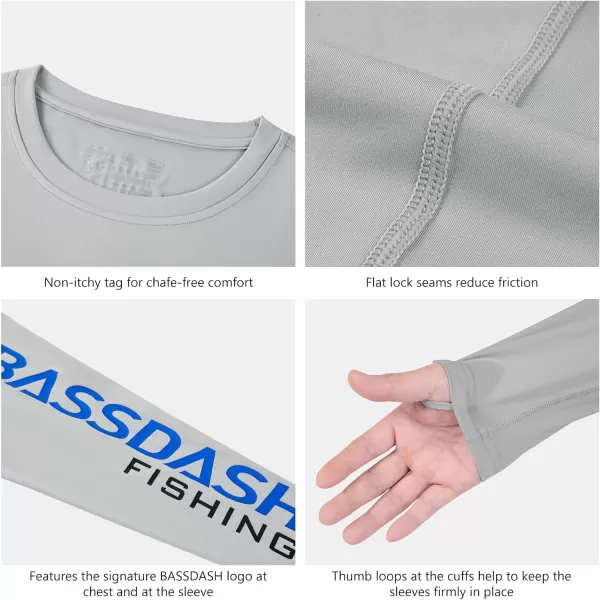 BASSDASH Mens UPF 50 Sun Protection Long Sleeve Shirts Quick Dry Performance SPF UV Shirt for Outdoors Fishing Hiking FS31MCool GreyVivid Blue Logo