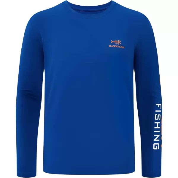 BASSDASH Mens UPF 50 Sun Protection Long Sleeve Shirts Quick Dry Performance SPF UV Shirt for Outdoors Fishing Hiking FS31MRoyal BlueOrange Logo