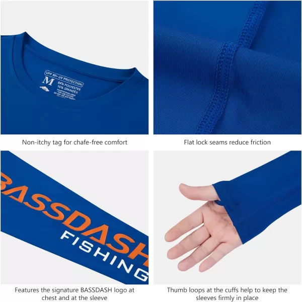 BASSDASH Mens UPF 50 Sun Protection Long Sleeve Shirts Quick Dry Performance SPF UV Shirt for Outdoors Fishing Hiking FS31MRoyal BlueOrange Logo