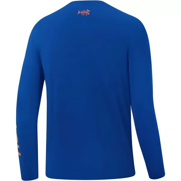 BASSDASH Mens UPF 50 Sun Protection Long Sleeve Shirts Quick Dry Performance SPF UV Shirt for Outdoors Fishing Hiking FS31MRoyal BlueOrange Logo