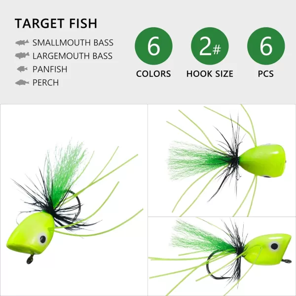 BASSDASH Popper Flies for Fly Fishing Bass Panfish Perch Topwater Fishing Lures2