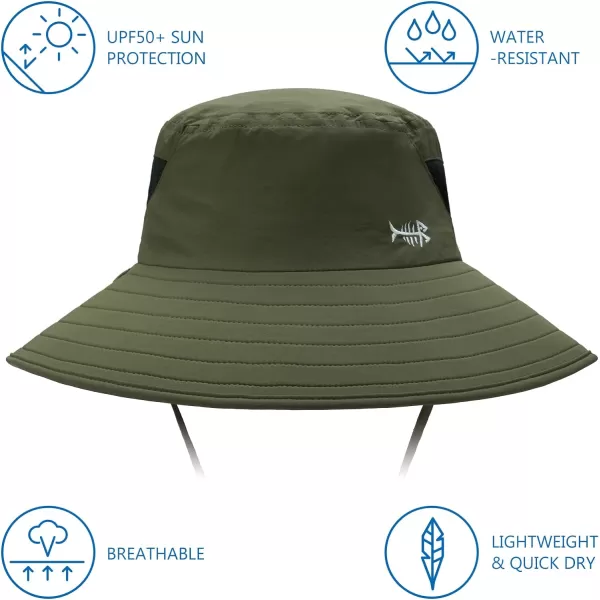 BASSDASH UPF 50 Breathable Sun Hat with Removable Face Cover and Neck Flap Wide Brim Bucket Hat for Fishing Hiking Men WomenArmy Green