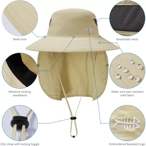 BASSDASH UPF 50 Breathable Sun Hat with Removable Face Cover and Neck Flap Wide Brim Bucket Hat for Fishing Hiking Men WomenCream