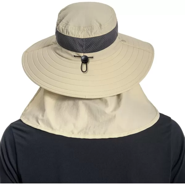 BASSDASH UPF 50 Breathable Sun Hat with Removable Face Cover and Neck Flap Wide Brim Bucket Hat for Fishing Hiking Men WomenCream