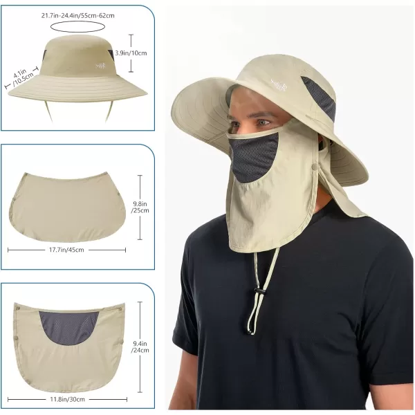 BASSDASH UPF 50 Breathable Sun Hat with Removable Face Cover and Neck Flap Wide Brim Bucket Hat for Fishing Hiking Men WomenCream