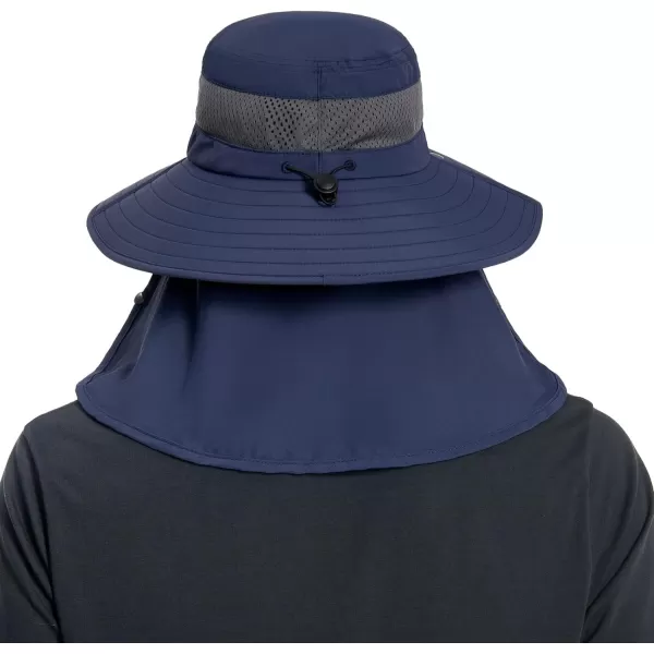 BASSDASH UPF 50 Breathable Sun Hat with Removable Face Cover and Neck Flap Wide Brim Bucket Hat for Fishing Hiking Men WomenDark Blue