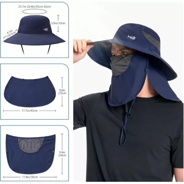 BASSDASH UPF 50 Breathable Sun Hat with Removable Face Cover and Neck Flap Wide Brim Bucket Hat for Fishing Hiking Men WomenDark Blue