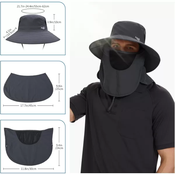 BASSDASH UPF 50 Breathable Sun Hat with Removable Face Cover and Neck Flap Wide Brim Bucket Hat for Fishing Hiking Men WomenDark Grey