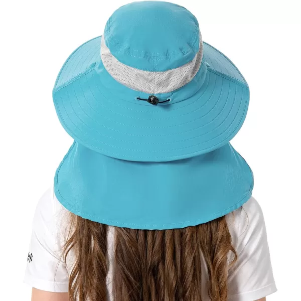 BASSDASH UPF 50 Breathable Sun Hat with Removable Face Cover and Neck Flap Wide Brim Bucket Hat for Fishing Hiking Men WomenLight Blue