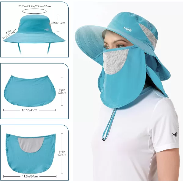 BASSDASH UPF 50 Breathable Sun Hat with Removable Face Cover and Neck Flap Wide Brim Bucket Hat for Fishing Hiking Men WomenLight Blue