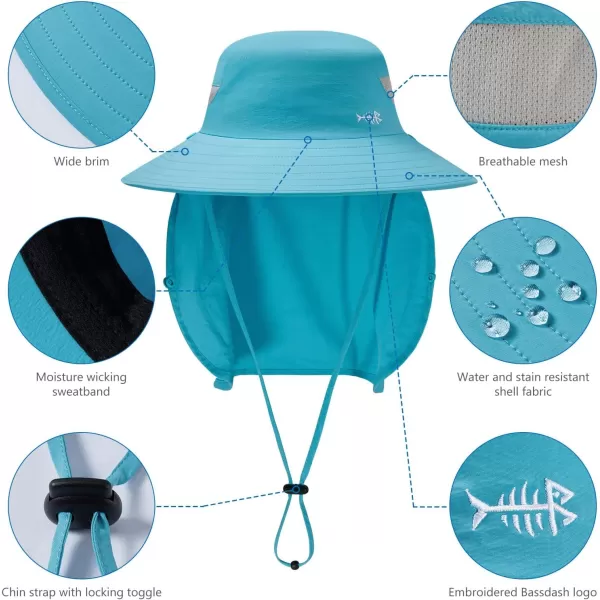 BASSDASH UPF 50 Breathable Sun Hat with Removable Face Cover and Neck Flap Wide Brim Bucket Hat for Fishing Hiking Men WomenLight Blue