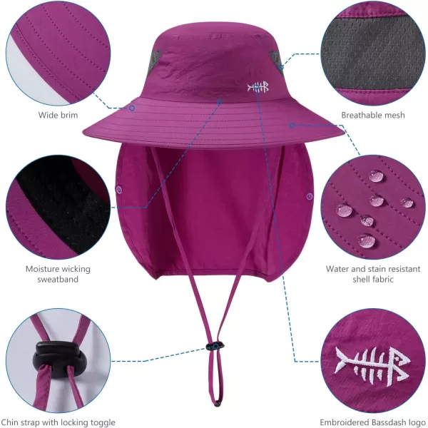 BASSDASH UPF 50 Breathable Sun Hat with Removable Face Cover and Neck Flap Wide Brim Bucket Hat for Fishing Hiking Men WomenPurple Orchid