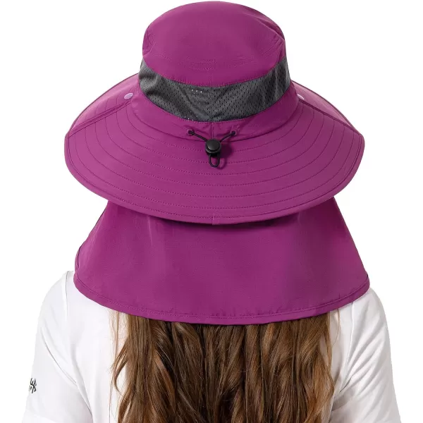 BASSDASH UPF 50 Breathable Sun Hat with Removable Face Cover and Neck Flap Wide Brim Bucket Hat for Fishing Hiking Men WomenPurple Orchid