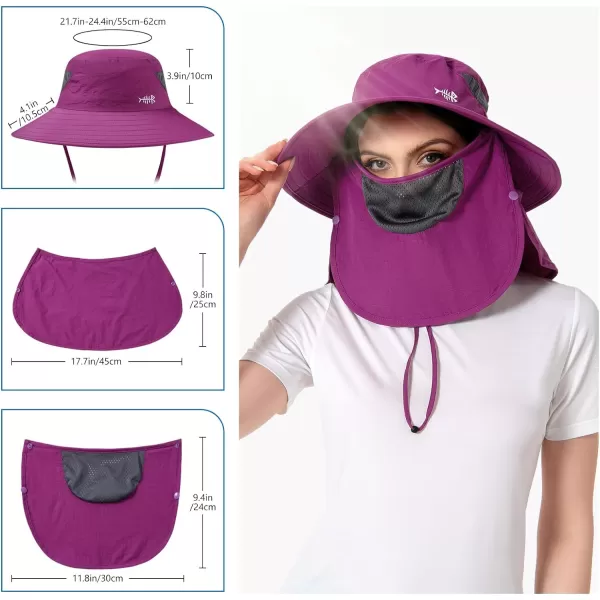 BASSDASH UPF 50 Breathable Sun Hat with Removable Face Cover and Neck Flap Wide Brim Bucket Hat for Fishing Hiking Men WomenPurple Orchid