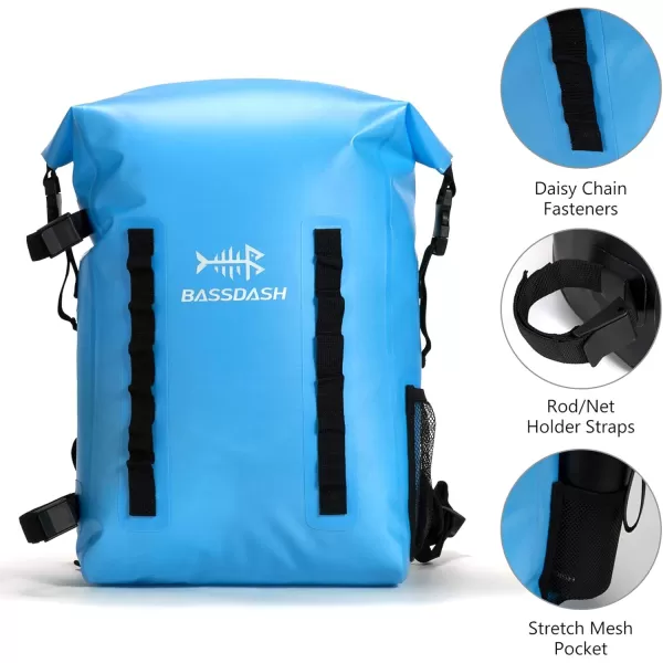 BASSDASH Waterproof TPU Backpack 24L RollTop Dry Bag with Rod Holder for Fishing Hiking Camping Kayaking Rafting