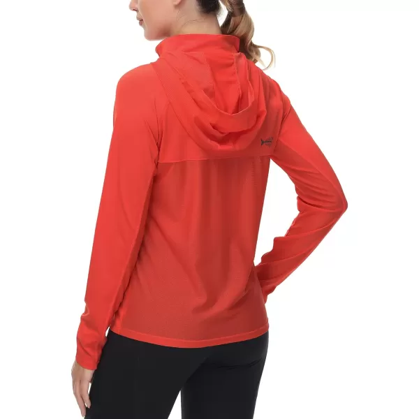 BASSDASH Womens UPF 50 Performance Hoodie Long Sleeve UV Fishing Hiking ShirtCoral Red