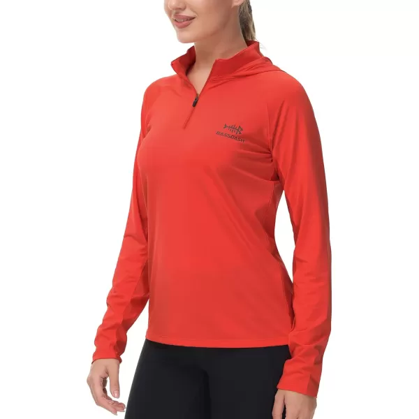 BASSDASH Womens UPF 50 Performance Hoodie Long Sleeve UV Fishing Hiking ShirtCoral Red