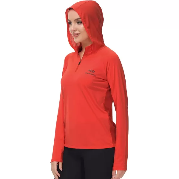 BASSDASH Womens UPF 50 Performance Hoodie Long Sleeve UV Fishing Hiking ShirtCoral Red