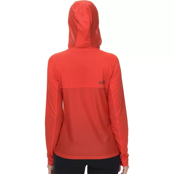 BASSDASH Womens UPF 50 Performance Hoodie Long Sleeve UV Fishing Hiking ShirtCoral Red