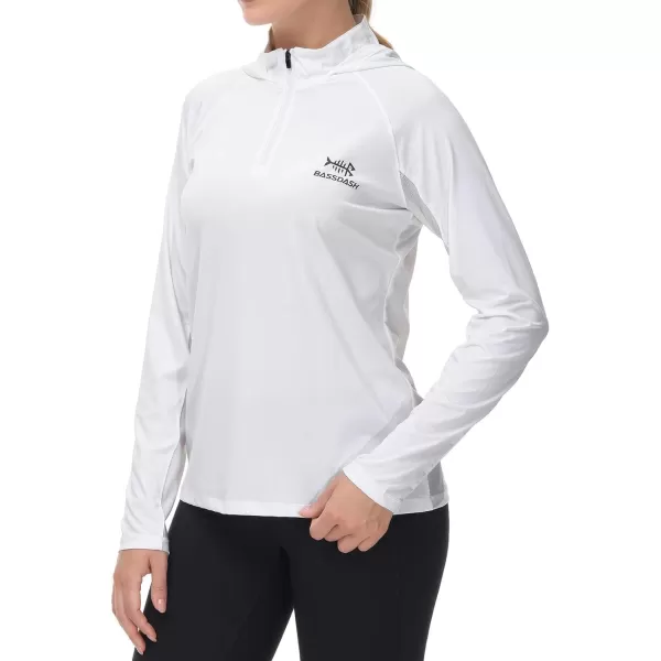 BASSDASH Womens UPF 50 Performance Hoodie Long Sleeve UV Fishing Hiking ShirtWhite