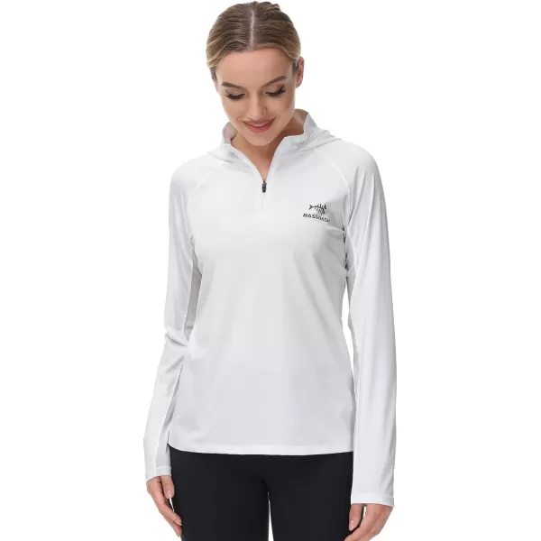 BASSDASH Womens UPF 50 Performance Hoodie Long Sleeve UV Fishing Hiking ShirtWhite