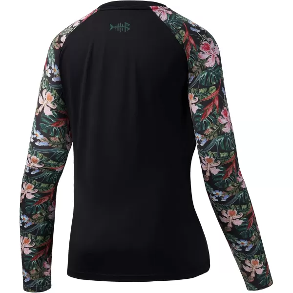 BASSDASH Womens UPF 50 UV Sun Protection TShirt Long Sleeve Fishing Hiking Performance ShirtsBlackTropical Flower