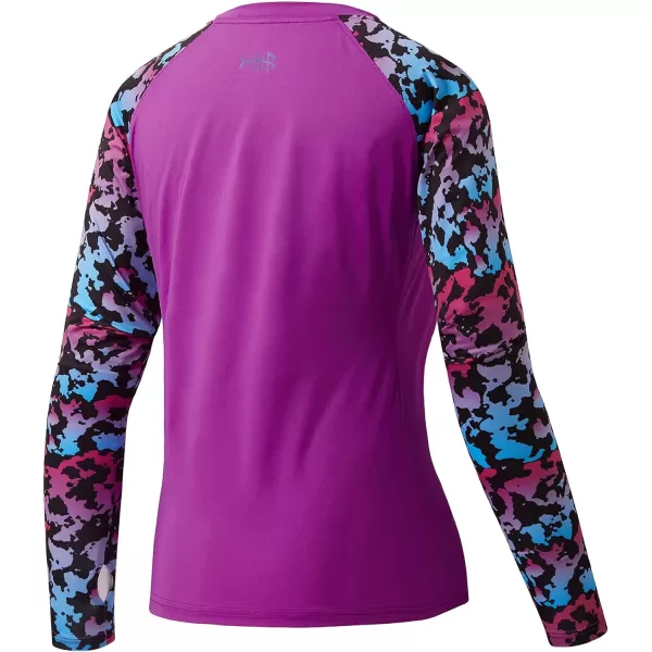 BASSDASH Womens UPF 50 UV Sun Protection TShirt Long Sleeve Fishing Hiking Performance ShirtsVioletNeon Camo