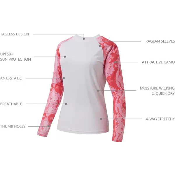 BASSDASH Womens UPF 50 UV Sun Protection TShirt Long Sleeve Fishing Hiking Performance ShirtsWhiteAbstract Pink Marble