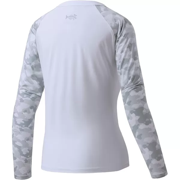 BASSDASH Womens UPF 50 UV Sun Protection TShirt Long Sleeve Fishing Hiking Performance ShirtsWhiteLight Grey Camo