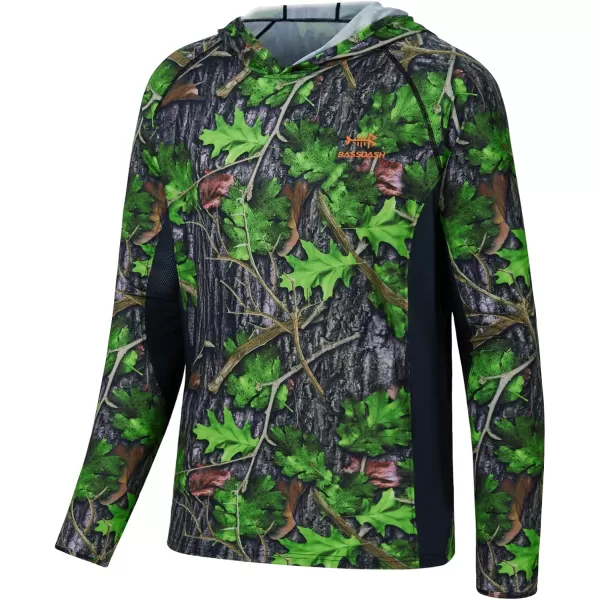 BASSDSASH Mens UPF 50 Lightweight Hunting Camo Hoodie Quick Dry Performance Long Sleeve Fishing Shirt with Hood FS30MGreen Leaf