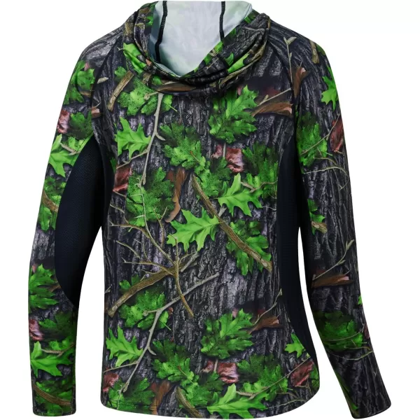 BASSDSASH Mens UPF 50 Lightweight Hunting Camo Hoodie Quick Dry Performance Long Sleeve Fishing Shirt with Hood FS30MGreen Leaf