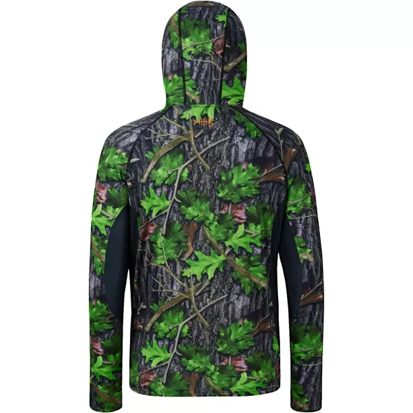 BASSDSASH Mens UPF 50 Lightweight Hunting Camo Hoodie Quick Dry Performance Long Sleeve Fishing Shirt with Hood FS30MGreen Leaf