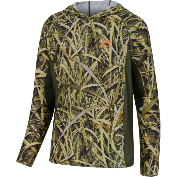 BASSDSASH Mens UPF 50 Lightweight Hunting Camo Hoodie Quick Dry Performance Long Sleeve Fishing Shirt with Hood FS30MReeds