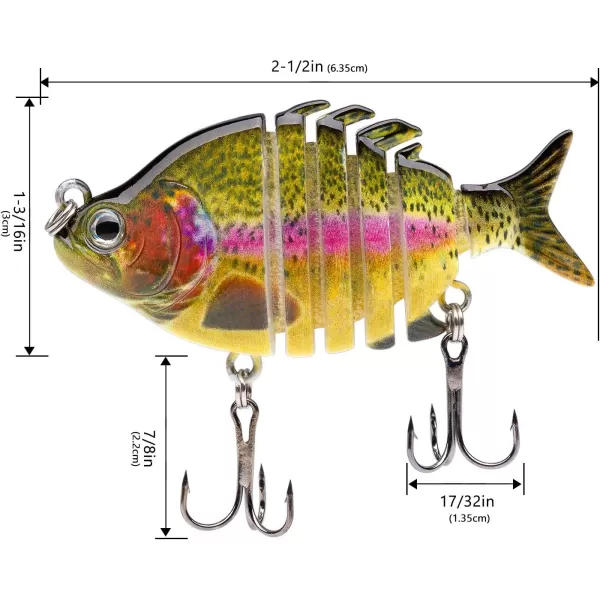 Bassdash SwimPanfish 25034oz Hard Bluegill Swimbaits Multi Jointed Topwater Trout Bass Fishing Crank Lure for Freshwater and SaltwaterRainbow