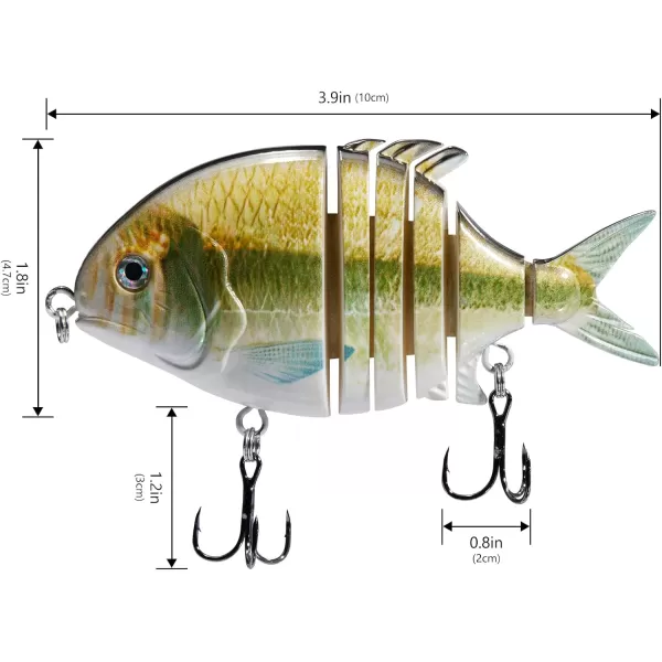 Bassdash SwimPomfret Hard Swimbaits with Builtin Steel Balls 39in 13oz Casting Panfish Bluegill Fishing Lure for Bass Walleye Pike FishingEmerald Shiner