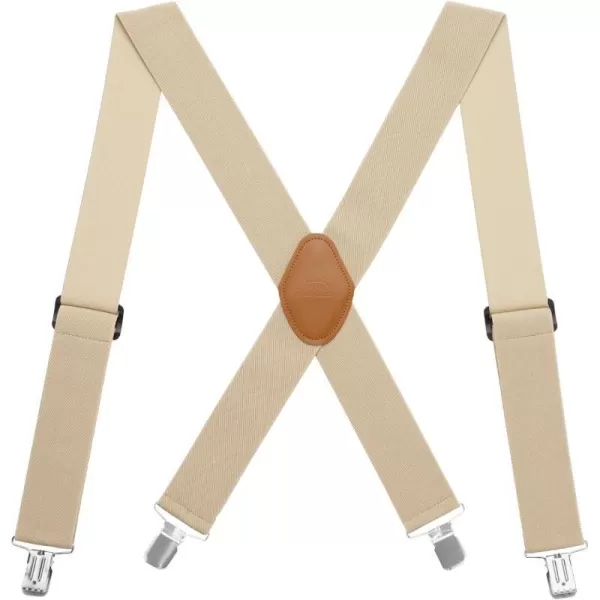 BASSDASH Mens 2 Wide XBack Adjustable Elastic Suspenders with Heavy Duty Metal ClipsBeige